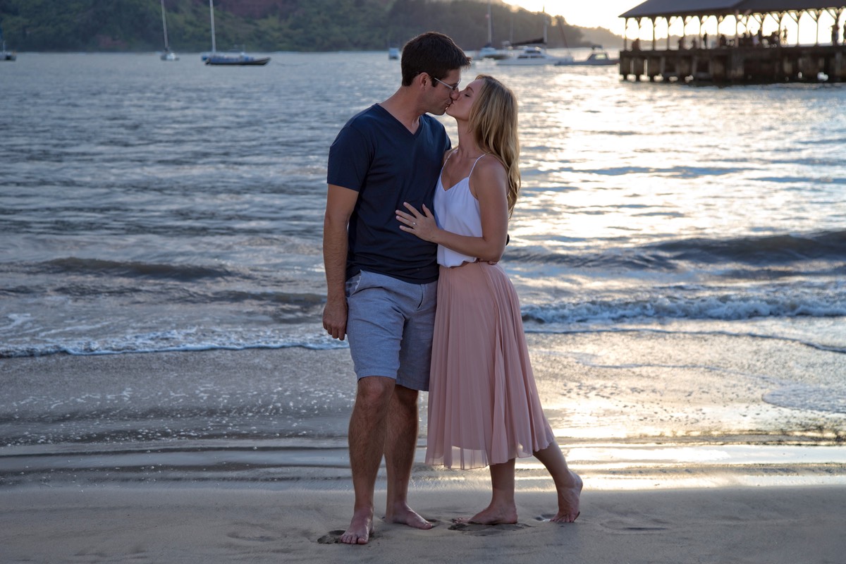 Wedding photographer Kauai session at Hanalei Bay with a bicycle