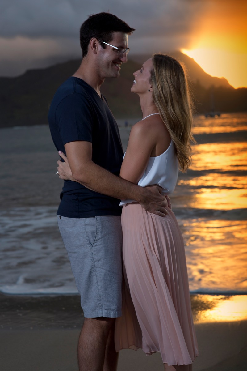 Stunning Hawaiian sunset with newlyweds at Hanalei Bay 