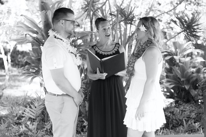 Julie D. Wirtz, Kauai Officiant with wedding couple