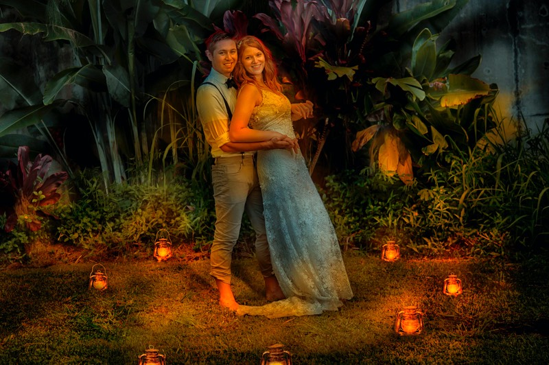 Kauai wedding photography lamp lit  